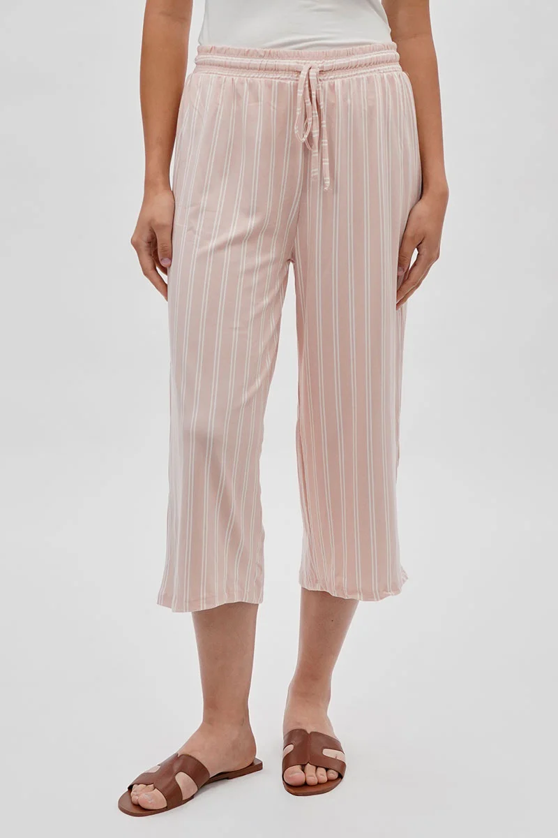 Striped Wide Leg Capris Pants - Blush
