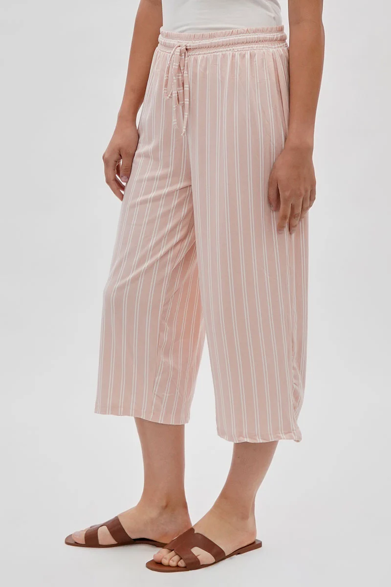 Striped Wide Leg Capris Pants - Blush - Image 2