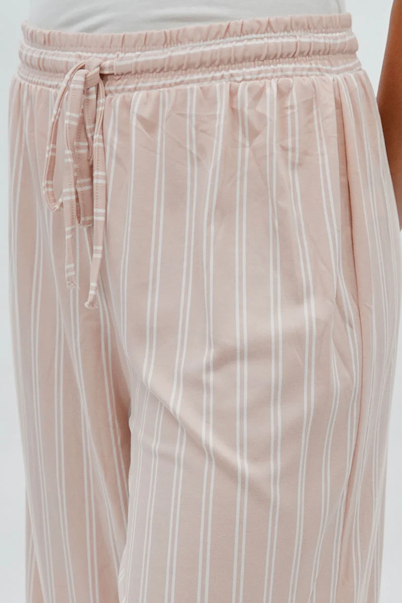 Striped Wide Leg Capris Pants - Blush - Image 4
