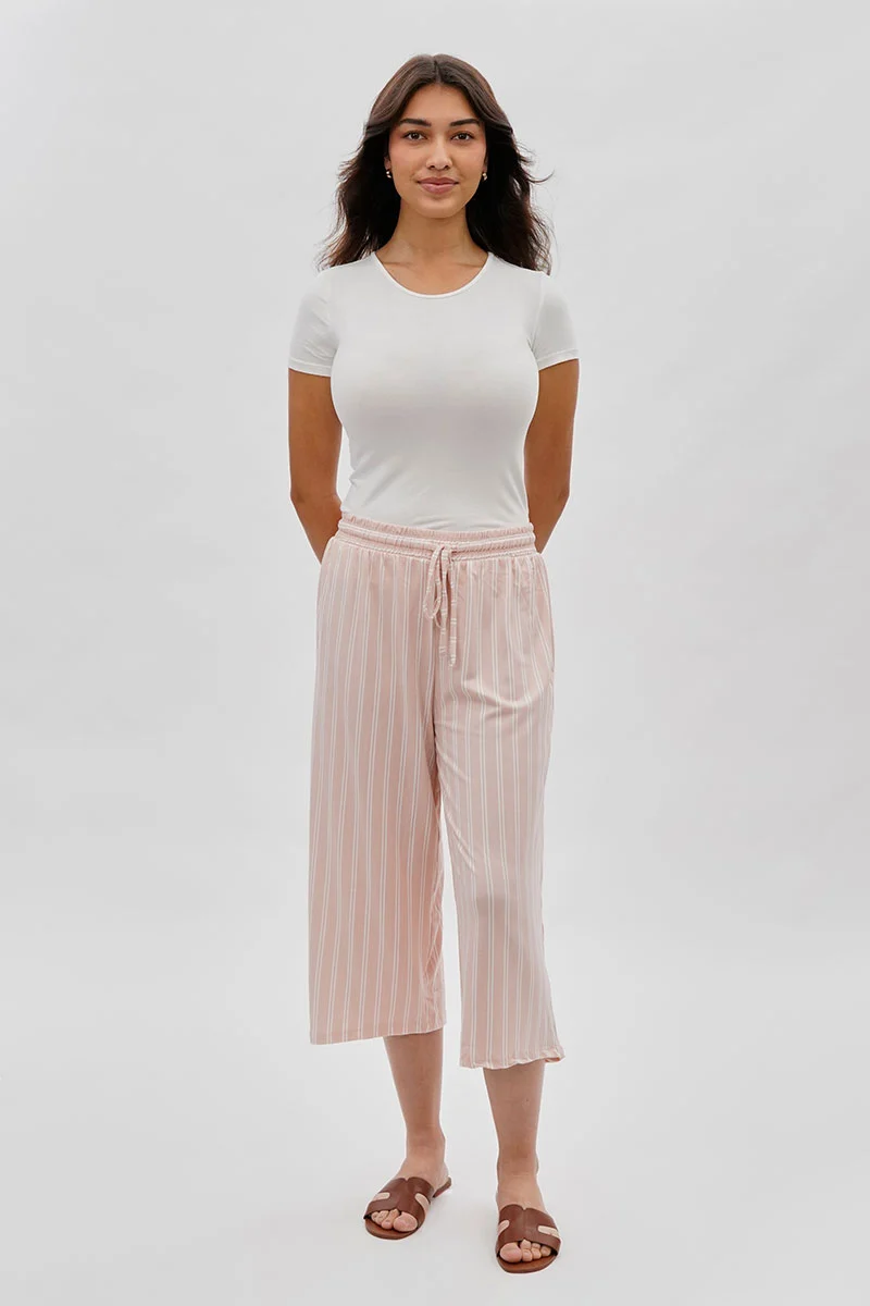 Striped Wide Leg Capris Pants - Blush - Image 5