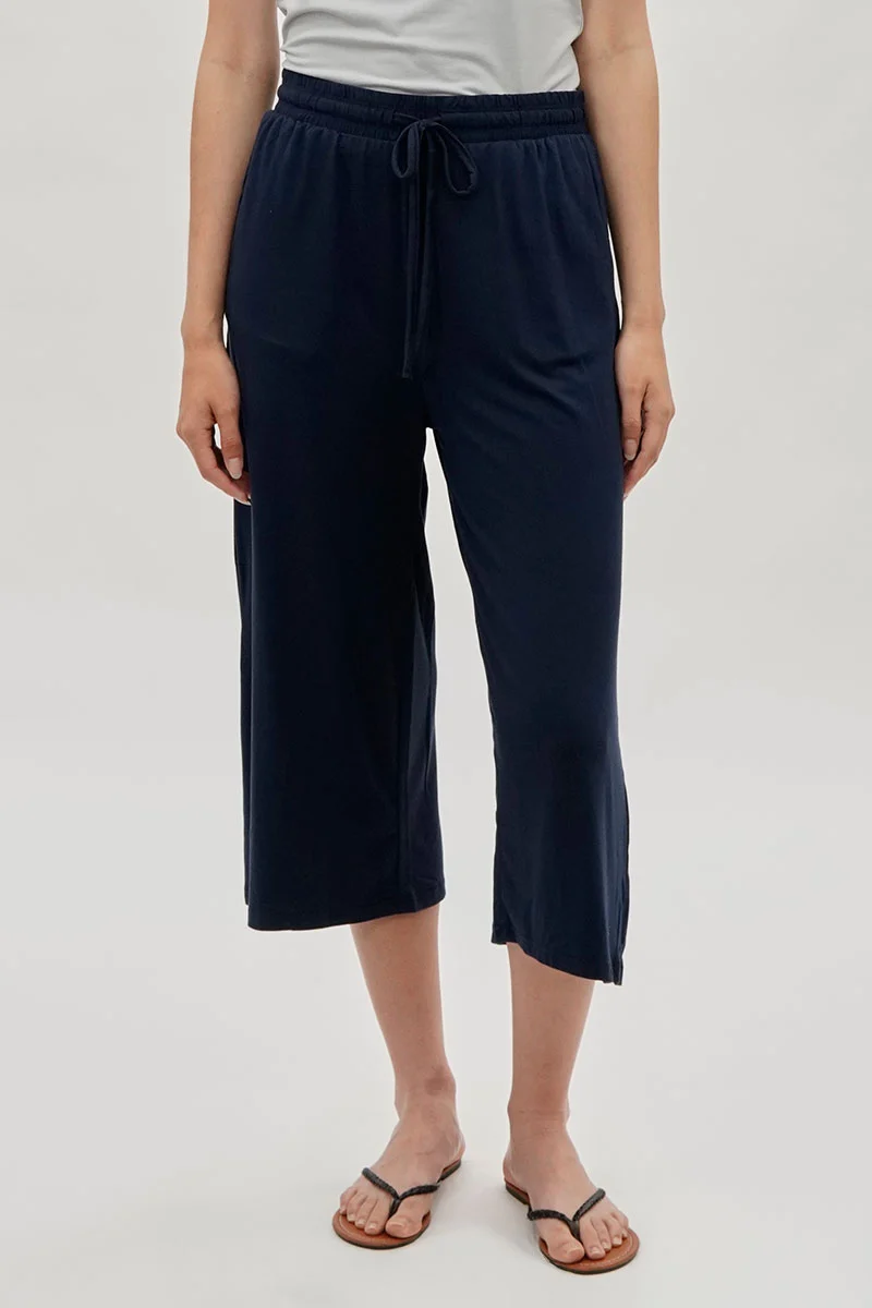 Tie Waist Cropped Pants - Navy