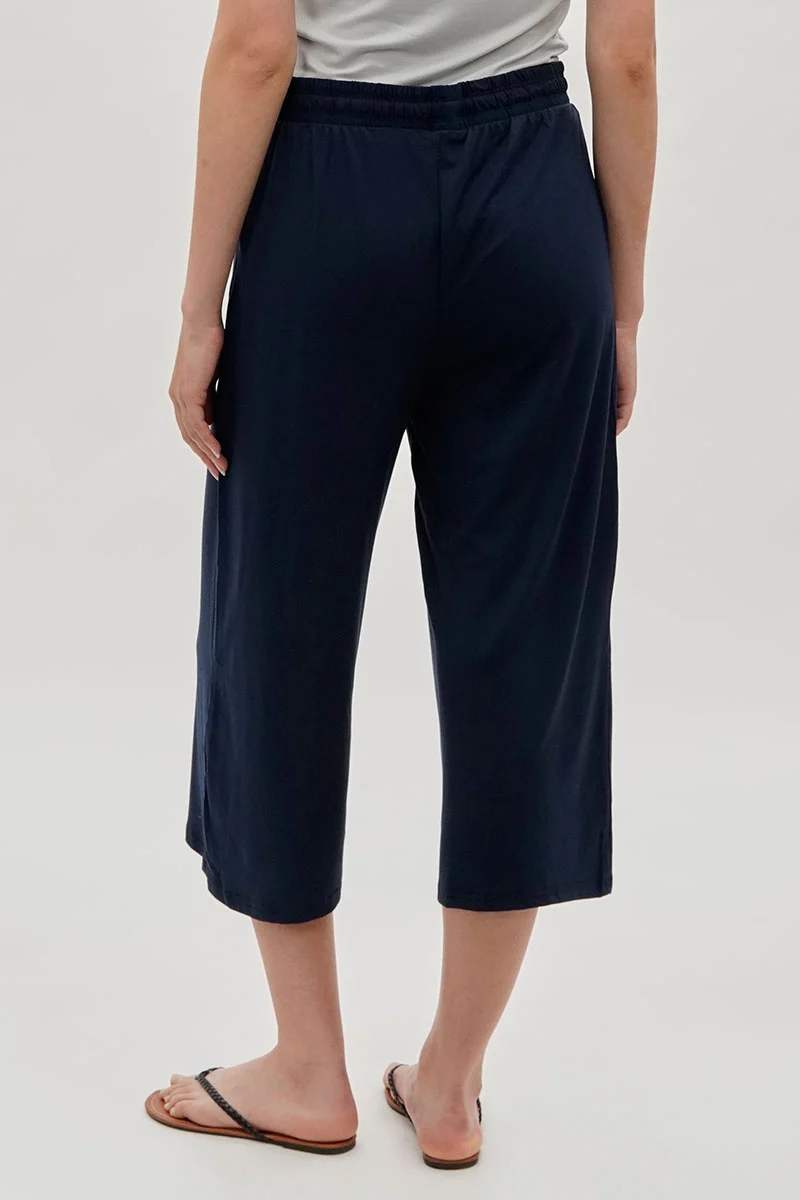 Tie Waist Cropped Pants - Navy - Image 3