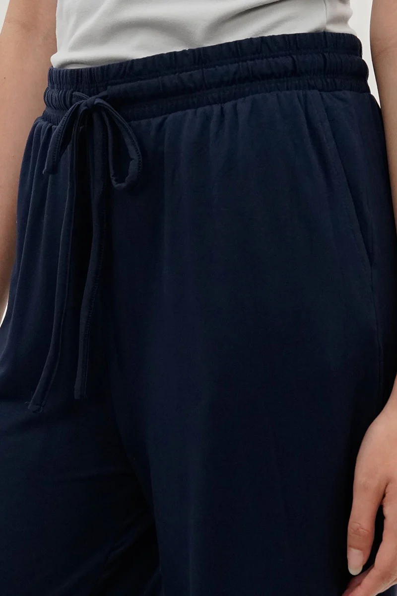 Tie Waist Cropped Pants - Navy - Image 4