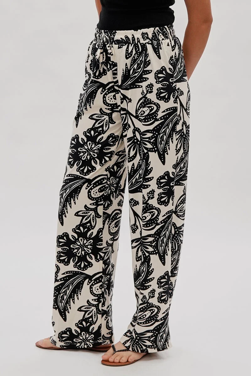 Floral Wide Leg Pants - Cream - Image 2