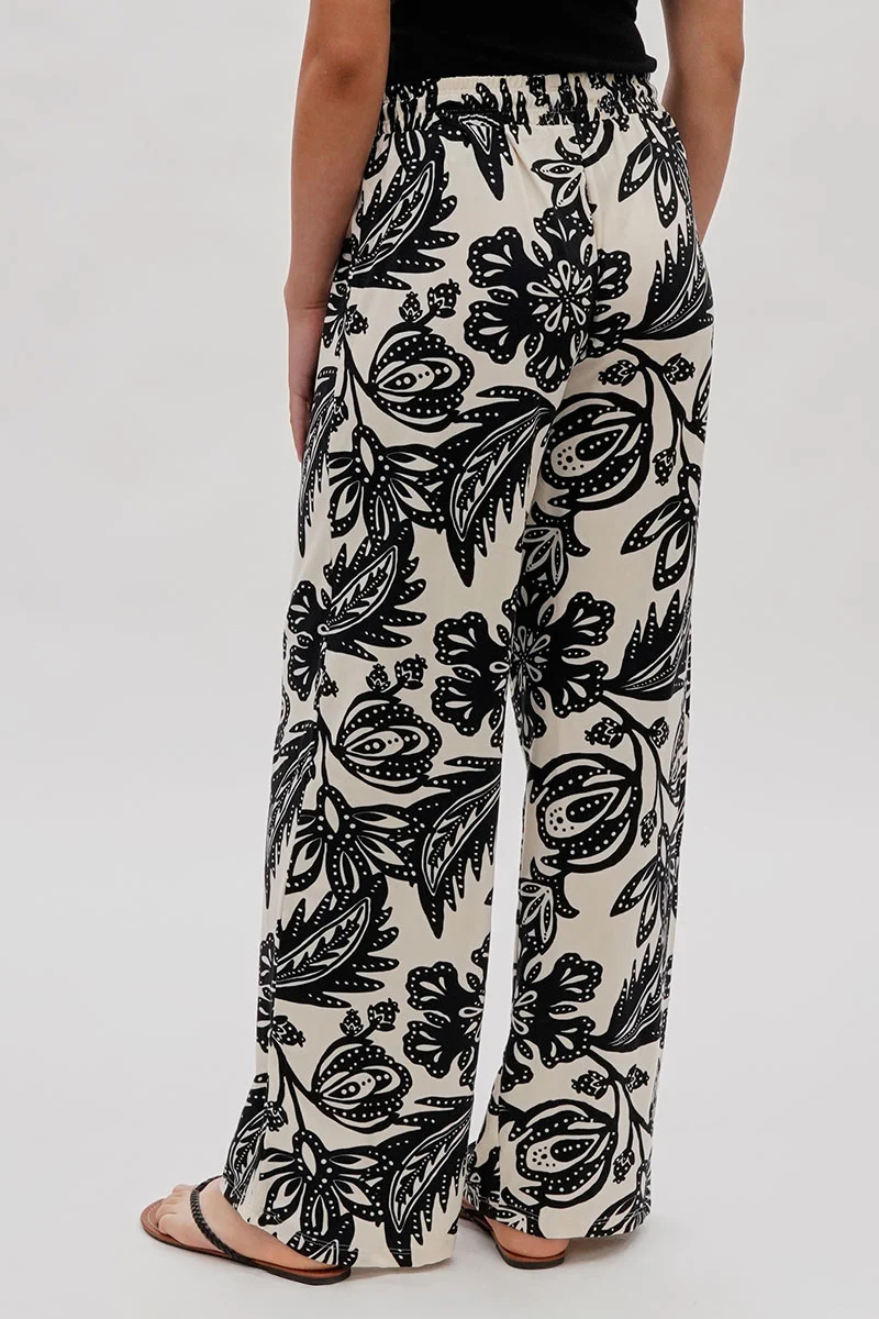 Floral Wide Leg Pants - Cream - Image 3