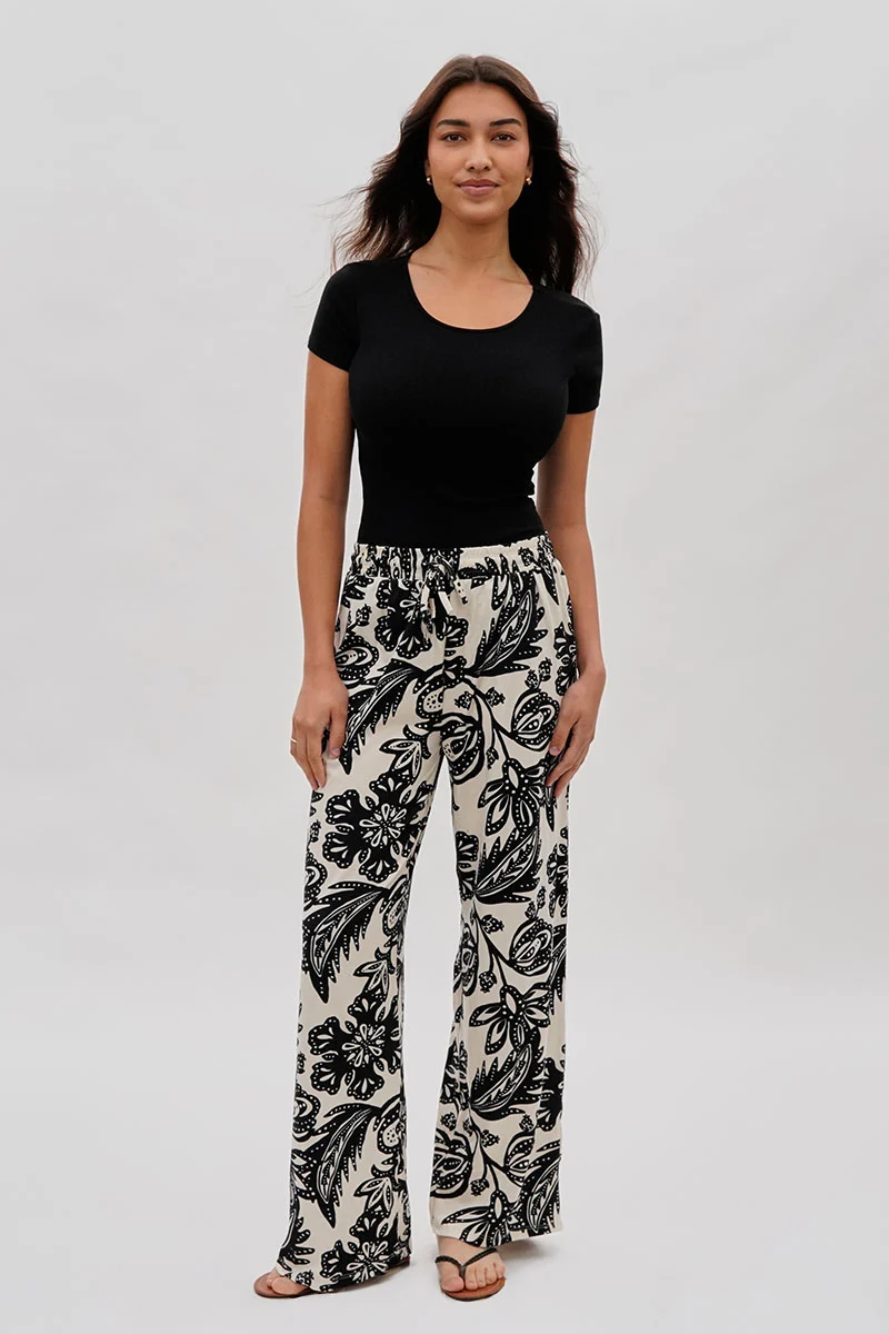 Floral Wide Leg Pants - Cream - Image 5