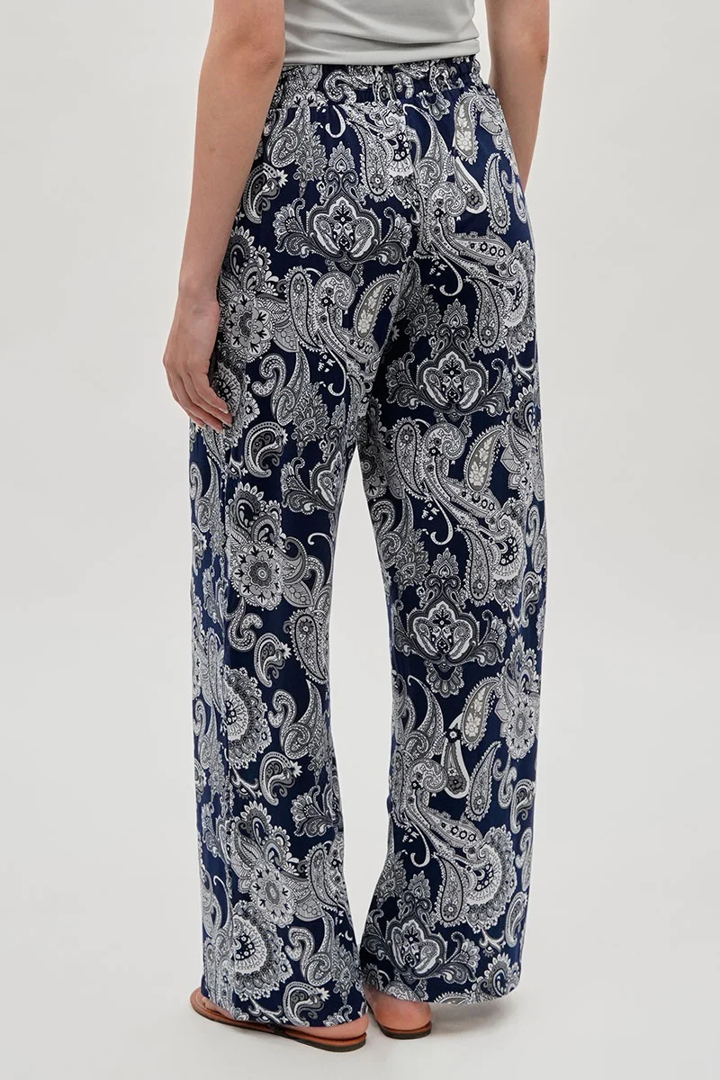 Paisley Print Wide Leg Pants - Navy - Image 3
