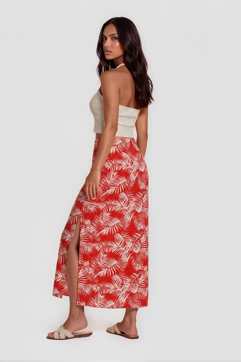 Printed Summer Maxi Skirt - Red - Image 2