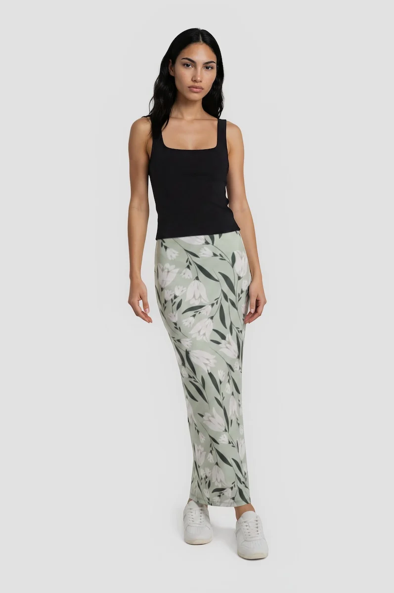 Floral Maxi Skirt - Mint