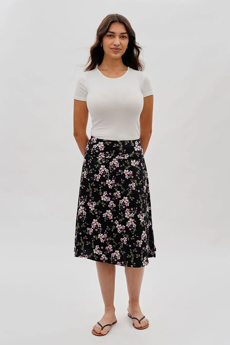 Floral Fold Over Skirt - Black - Image 5