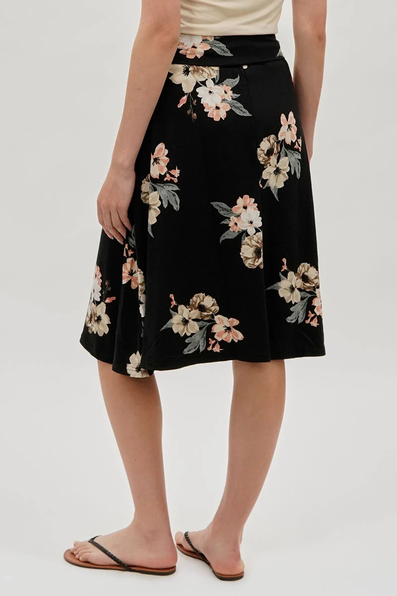 Floral Fold Over Midi Skirt - Black - Image 3