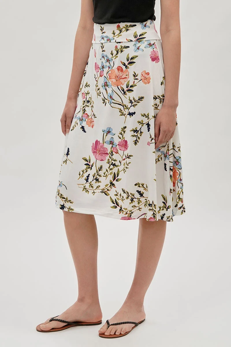 Floral Fold Over Midi Skirt - White - Image 2