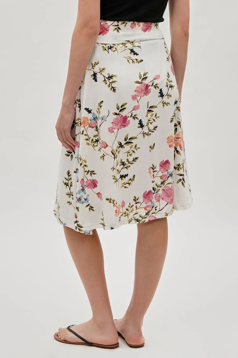 Floral Fold Over Midi Skirt - White - Image 3