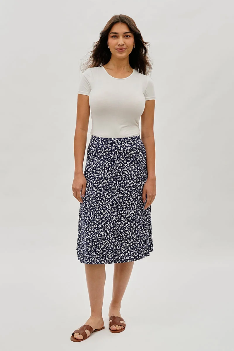 Floral Fold Over Skirt - Navy - Image 5