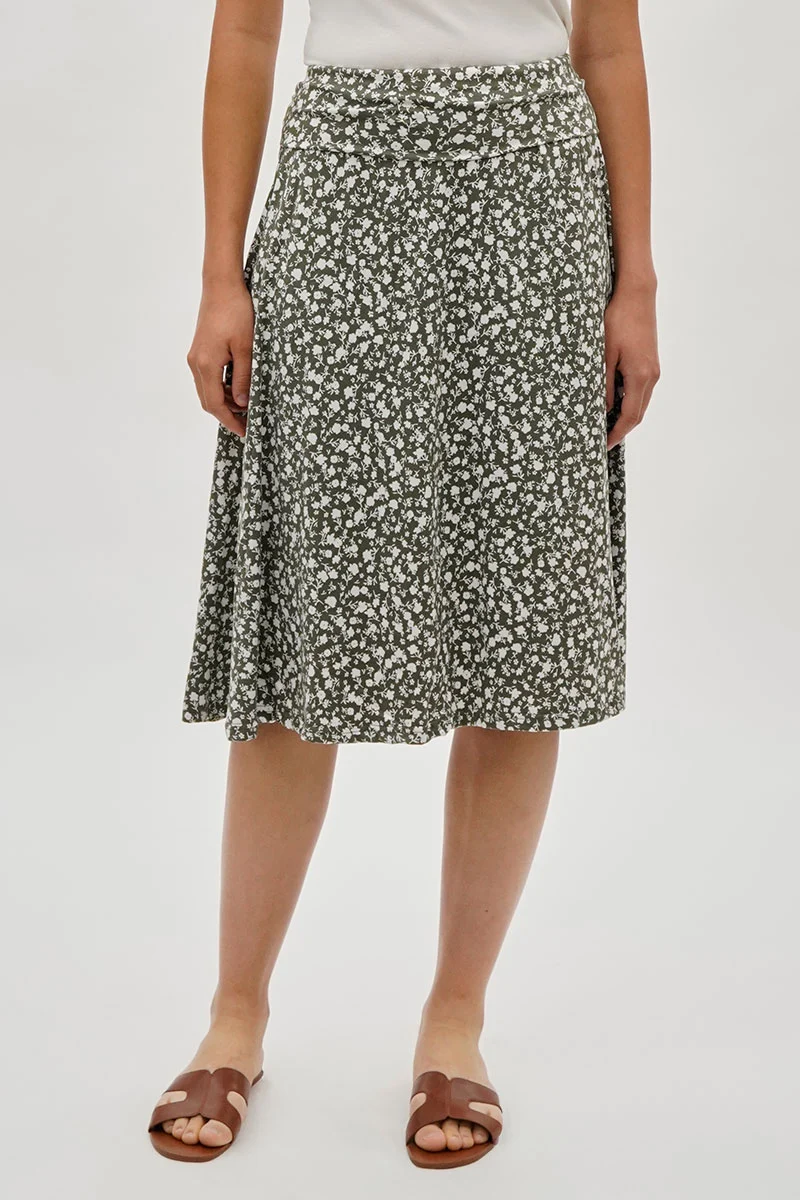 Floral Fold Over Skirt - Olive