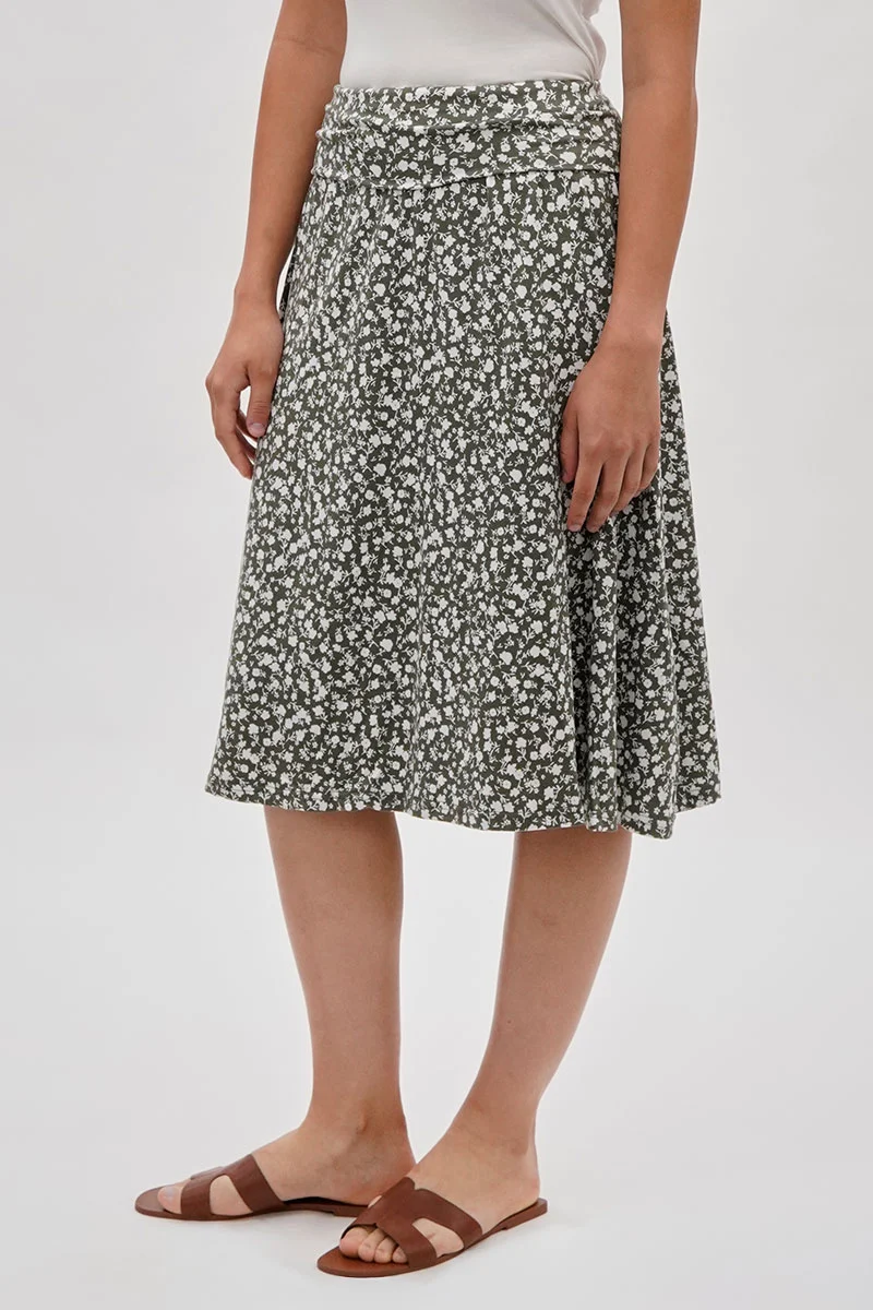 Floral Fold Over Skirt - Olive - Image 2