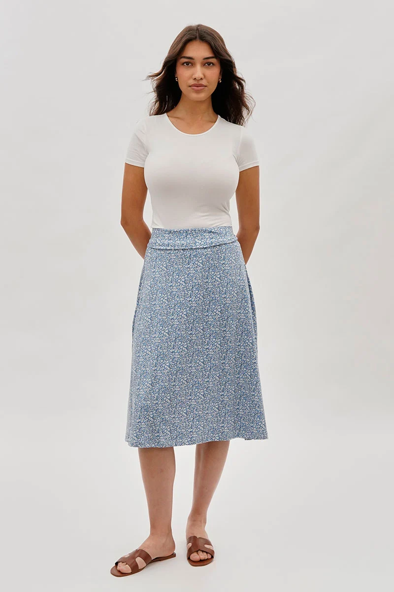 Floral A-Line Skirt - Blue - Image 5