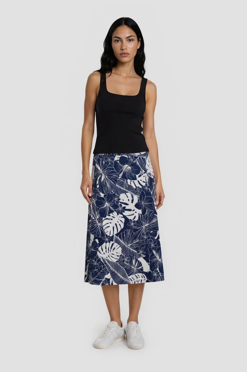 Fold Over Midi Skirt - Navy