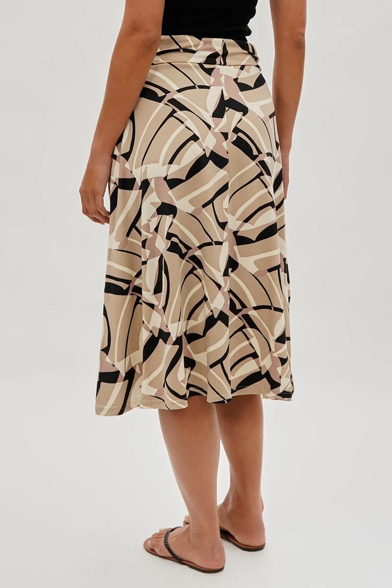 Patterned Fold Over Midi Skirt - Beige - Image 3
