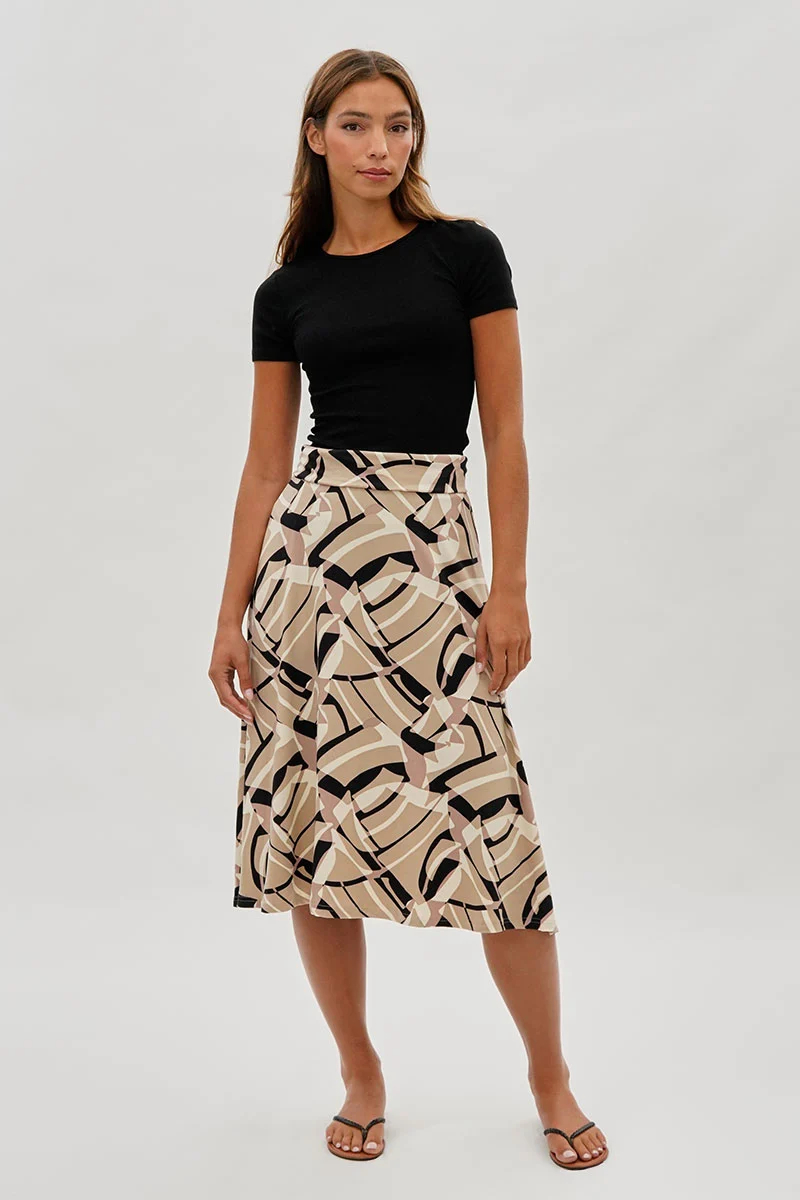 Patterned Fold Over Midi Skirt - Beige - Image 5