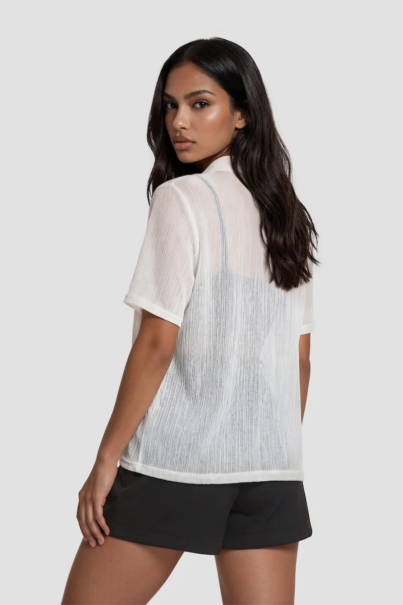 Short Sleeve Open Mesh Cardigan - White - Image 2