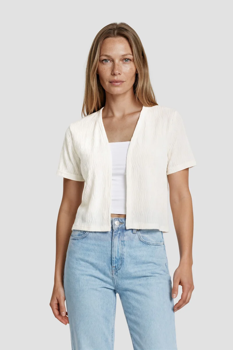 Short Sleeve Open Cardigan - White