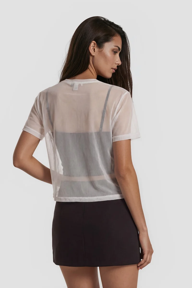 Short Sleeve Mesh Open Cardigan - White - Image 2