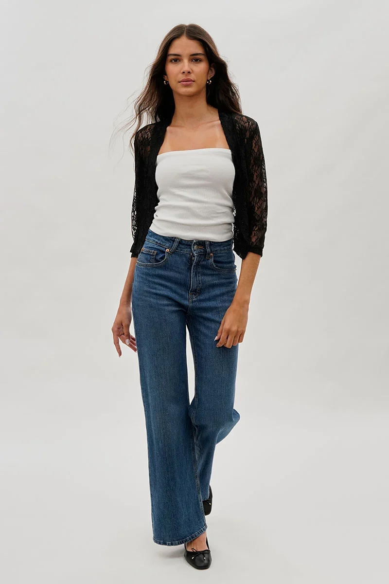 Floral Lace Shrug Cardigan - Black - Image 5