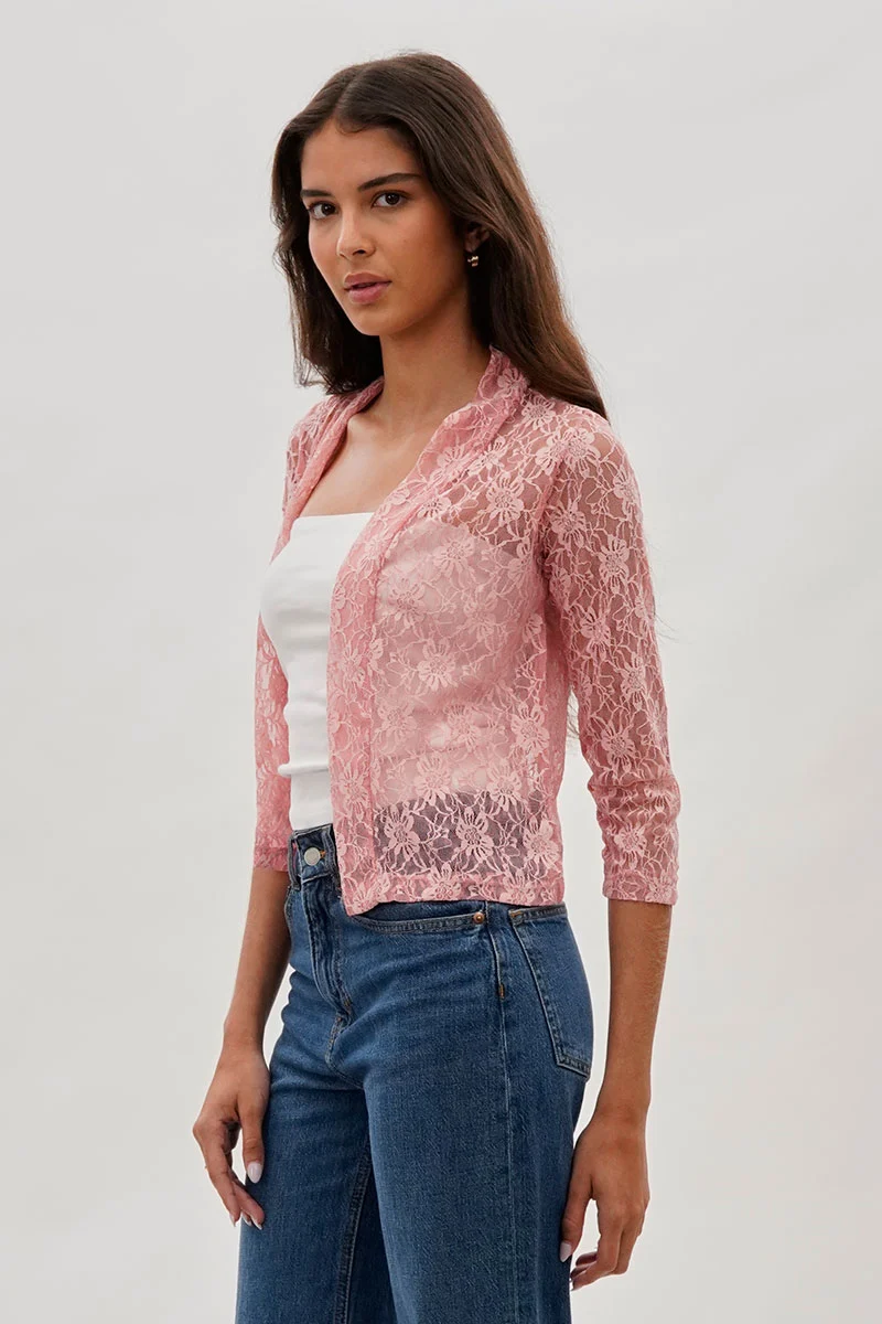 Floral Lace Shrug Cardigan - Pink - Image 2