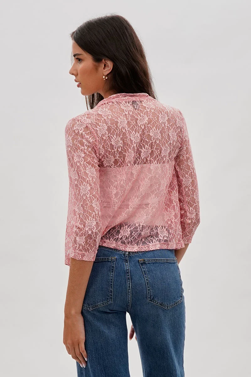 Floral Lace Shrug Cardigan - Pink - Image 3