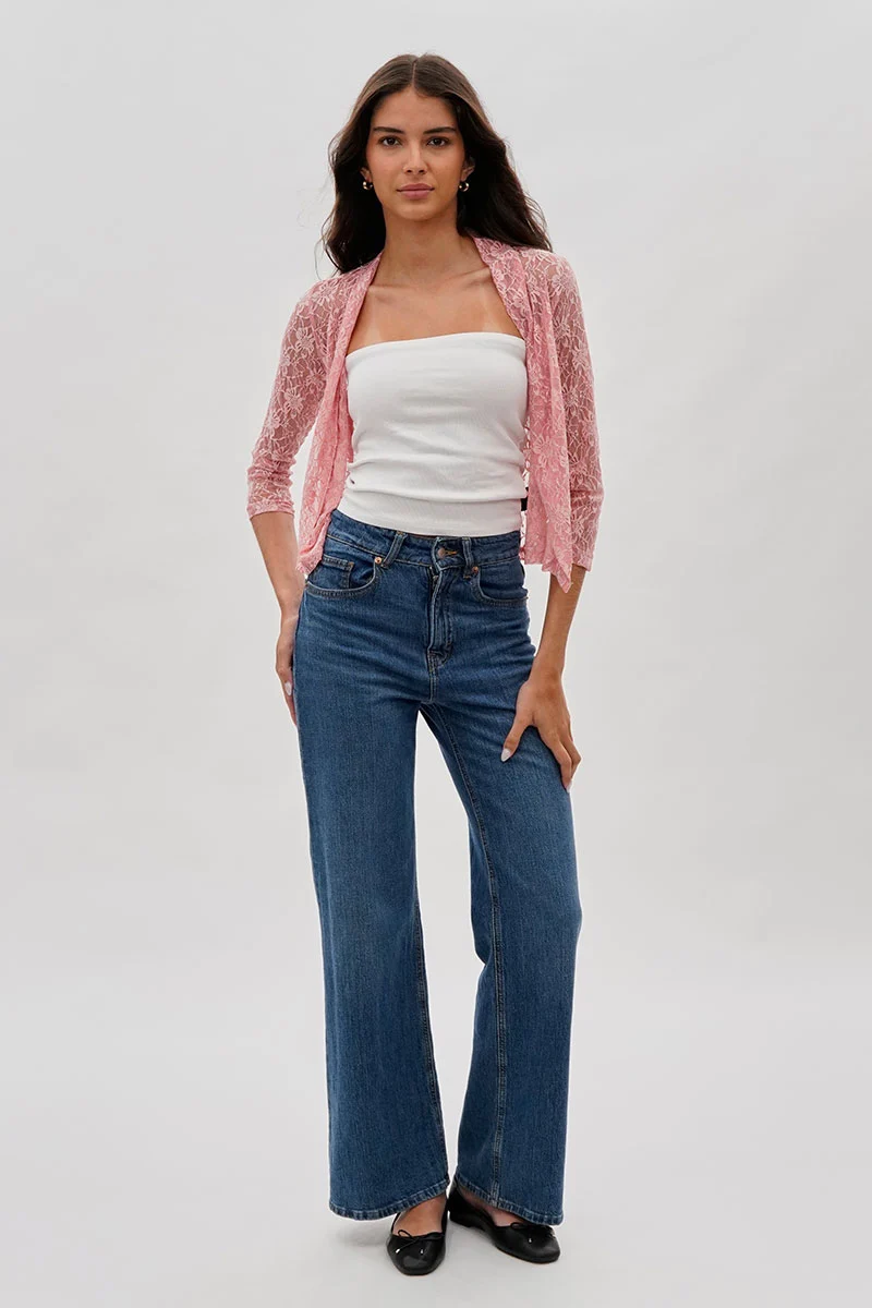 Floral Lace Shrug Cardigan - Pink - Image 5