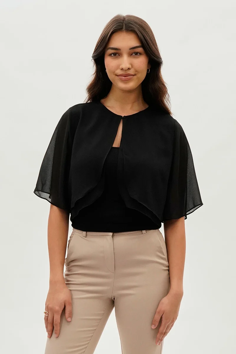 Double Layered Chiffon Light Cardigan - Black