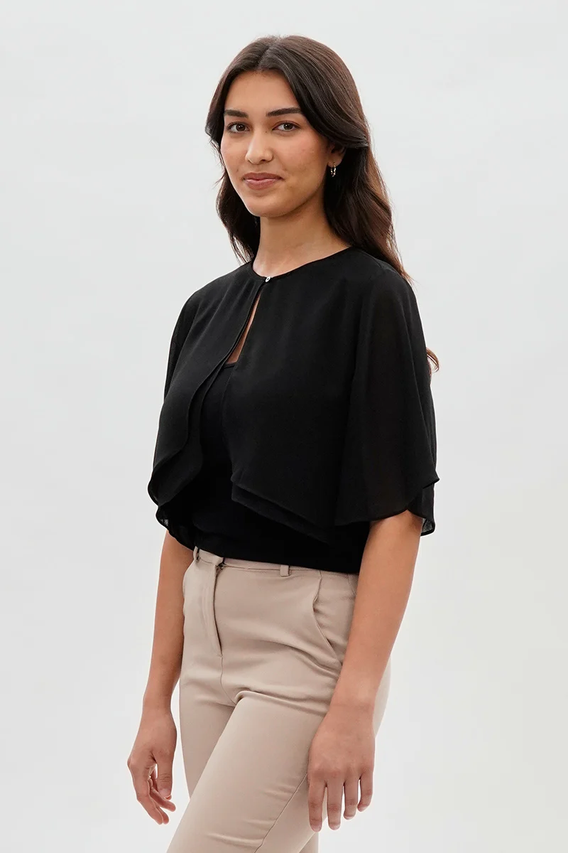 Double Layered Chiffon Light Cardigan - Black - Image 2