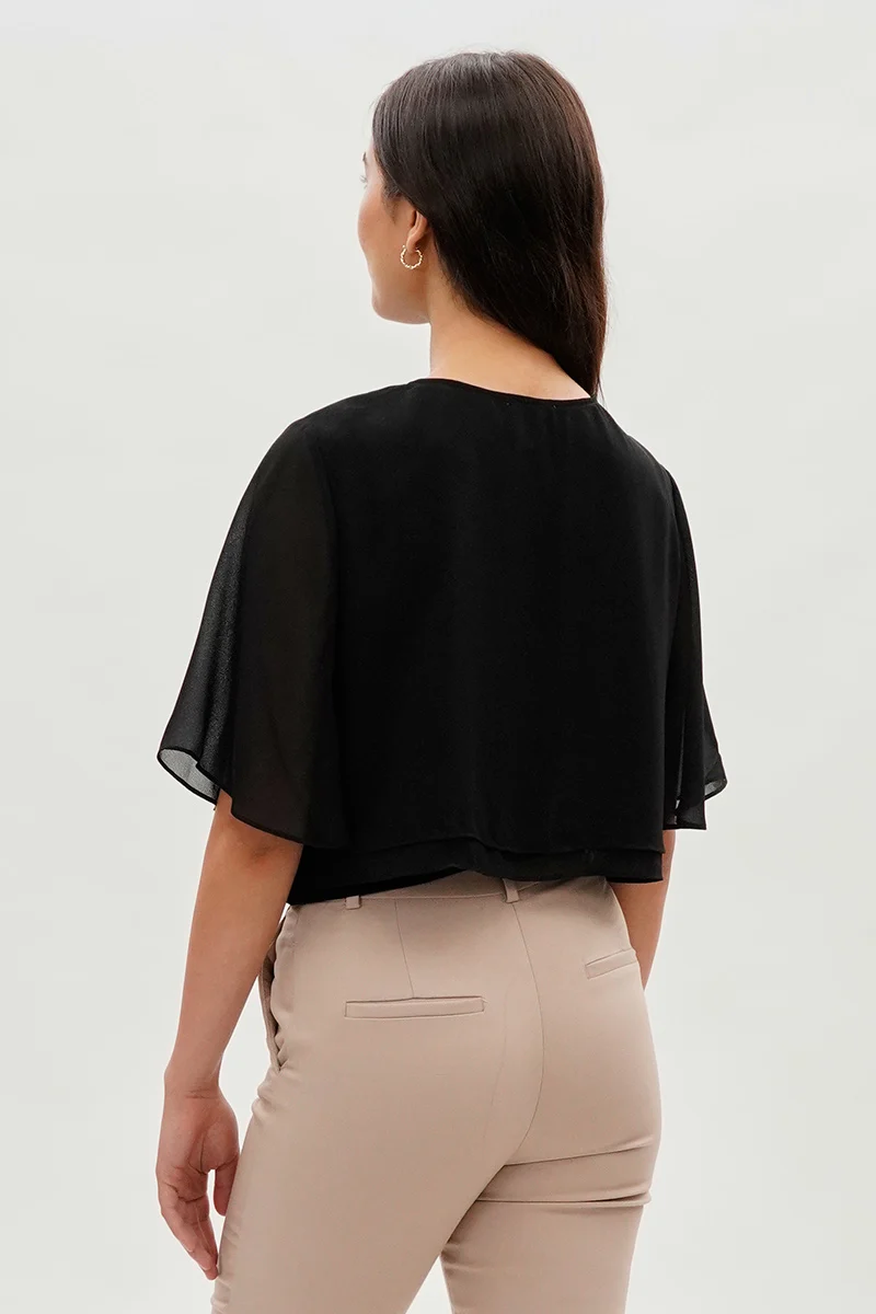 Double Layered Chiffon Light Cardigan - Black - Image 3