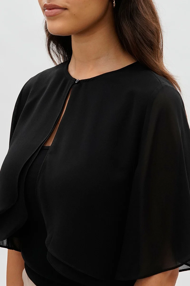 Double Layered Chiffon Light Cardigan - Black - Image 4