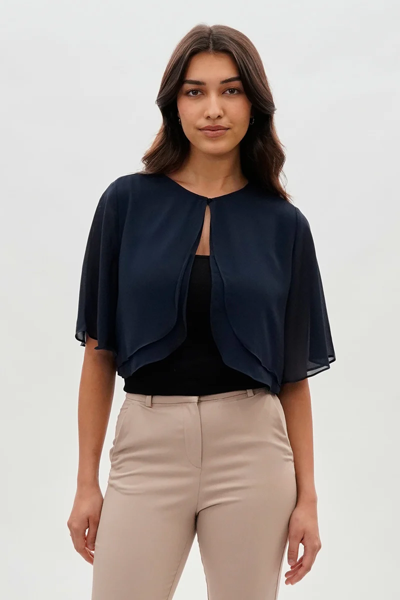 Double Layered Chiffon Light Cardigan - Navy