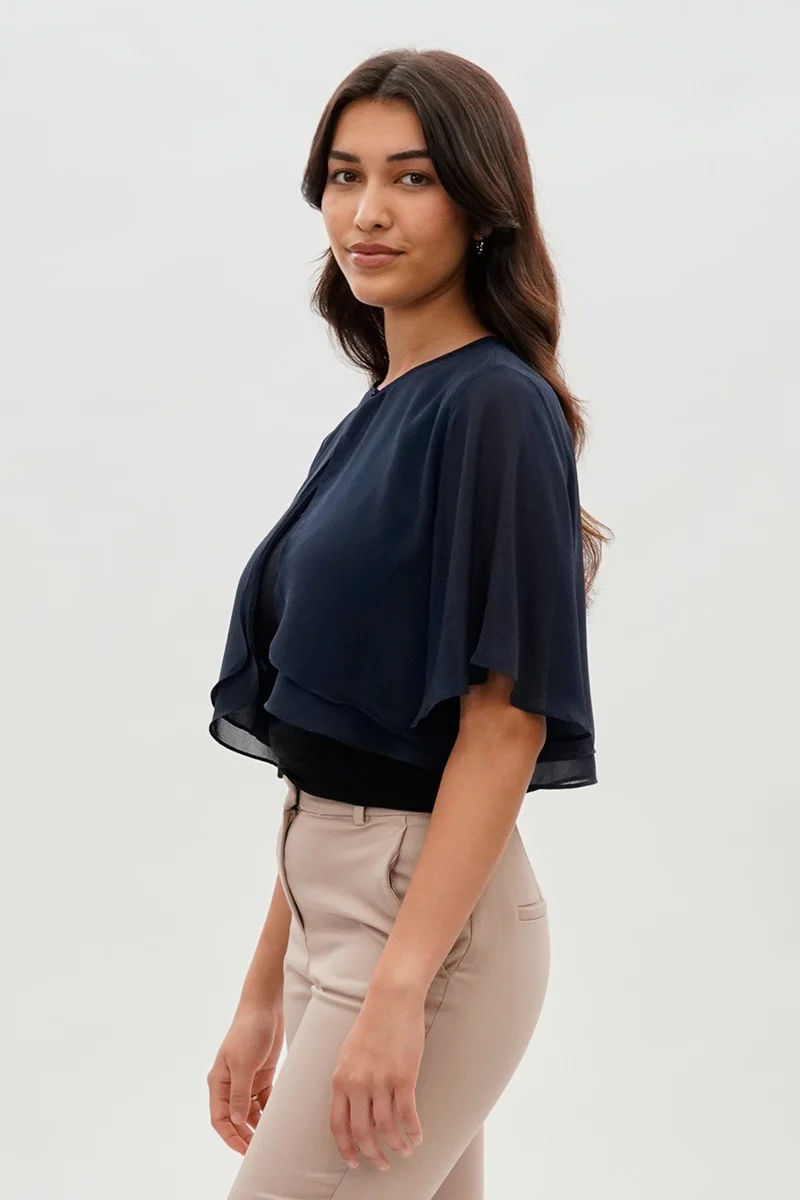 Double Layered Chiffon Light Cardigan - Navy - Image 2