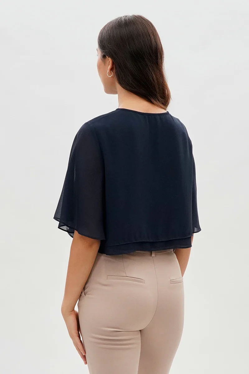 Double Layered Chiffon Light Cardigan - Navy - Image 3