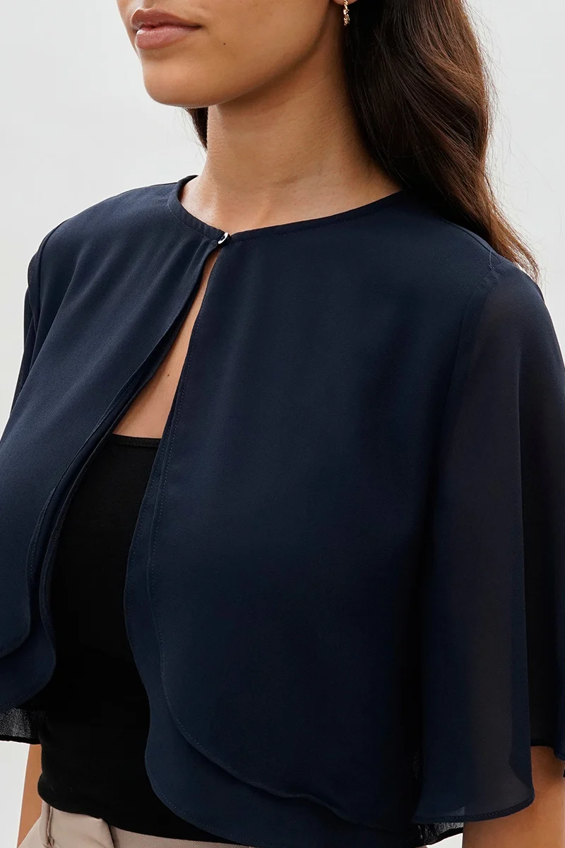 Double Layered Chiffon Light Cardigan - Navy - Image 4