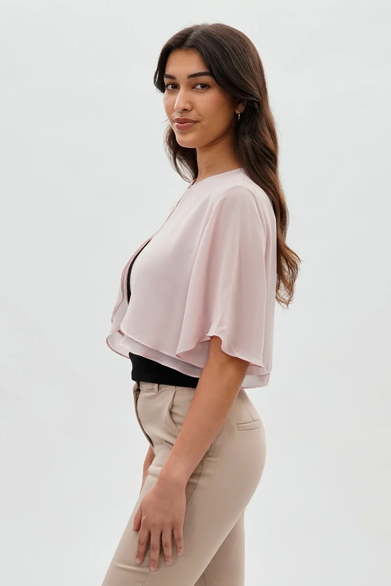 Double Layered Chiffon Light Cardigan - Blush - Image 2
