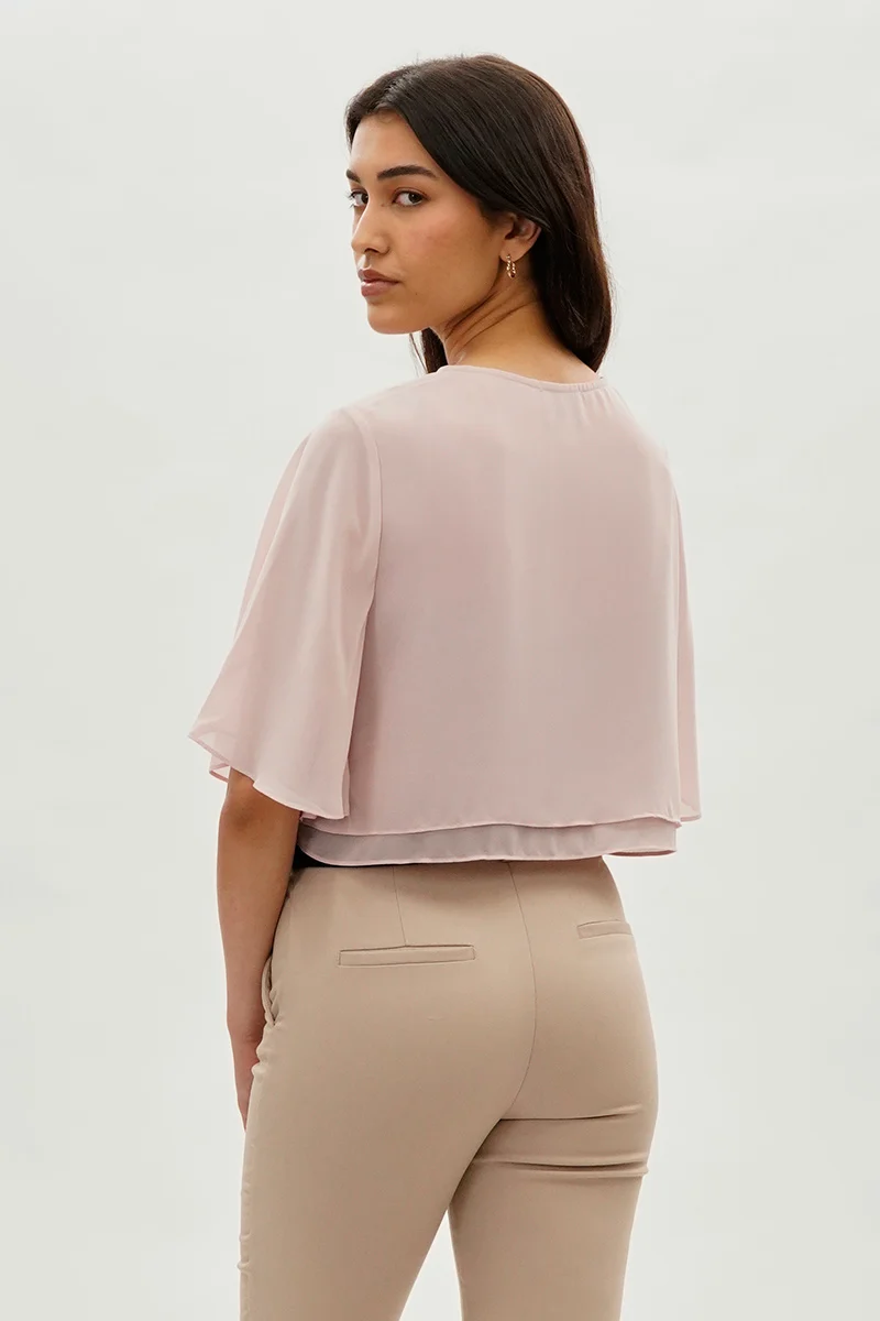 Double Layered Chiffon Light Cardigan - Blush - Image 3