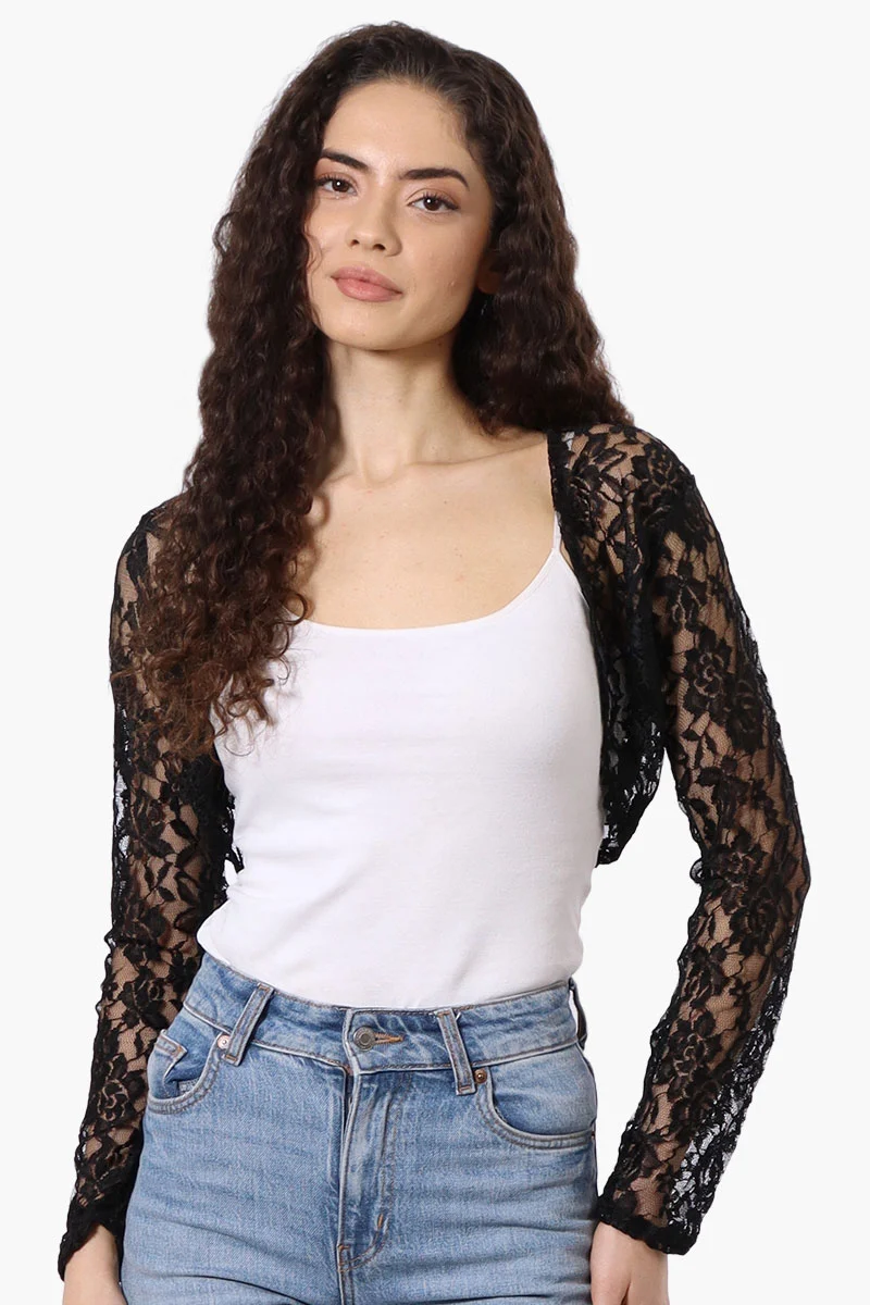 Floral Lace Shrug Cardigan - Black