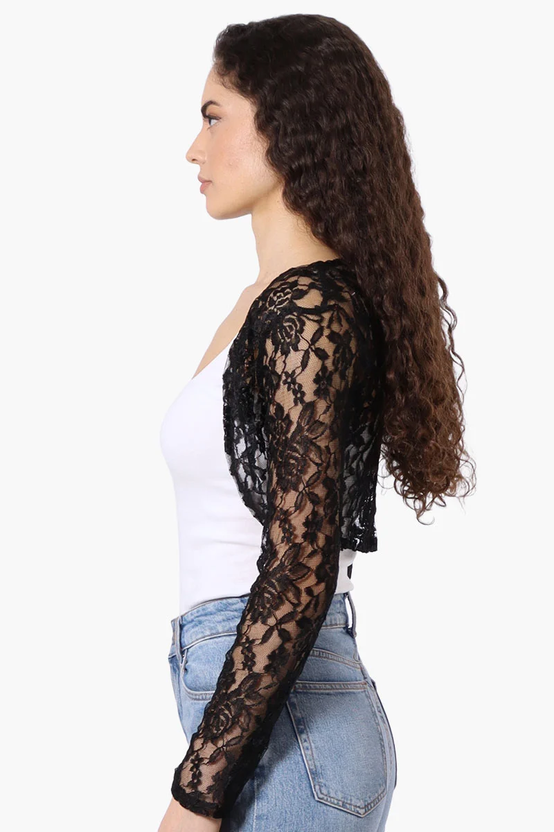 Floral Lace Shrug Cardigan - Black - Image 2