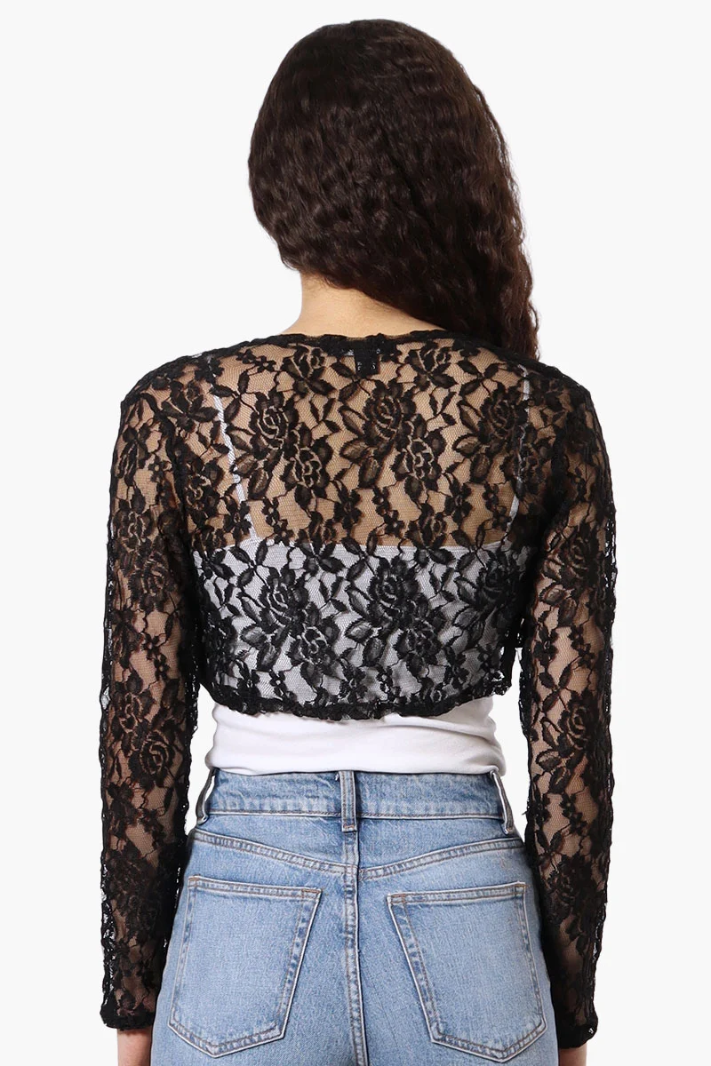 Floral Lace Shrug Cardigan - Black - Image 3