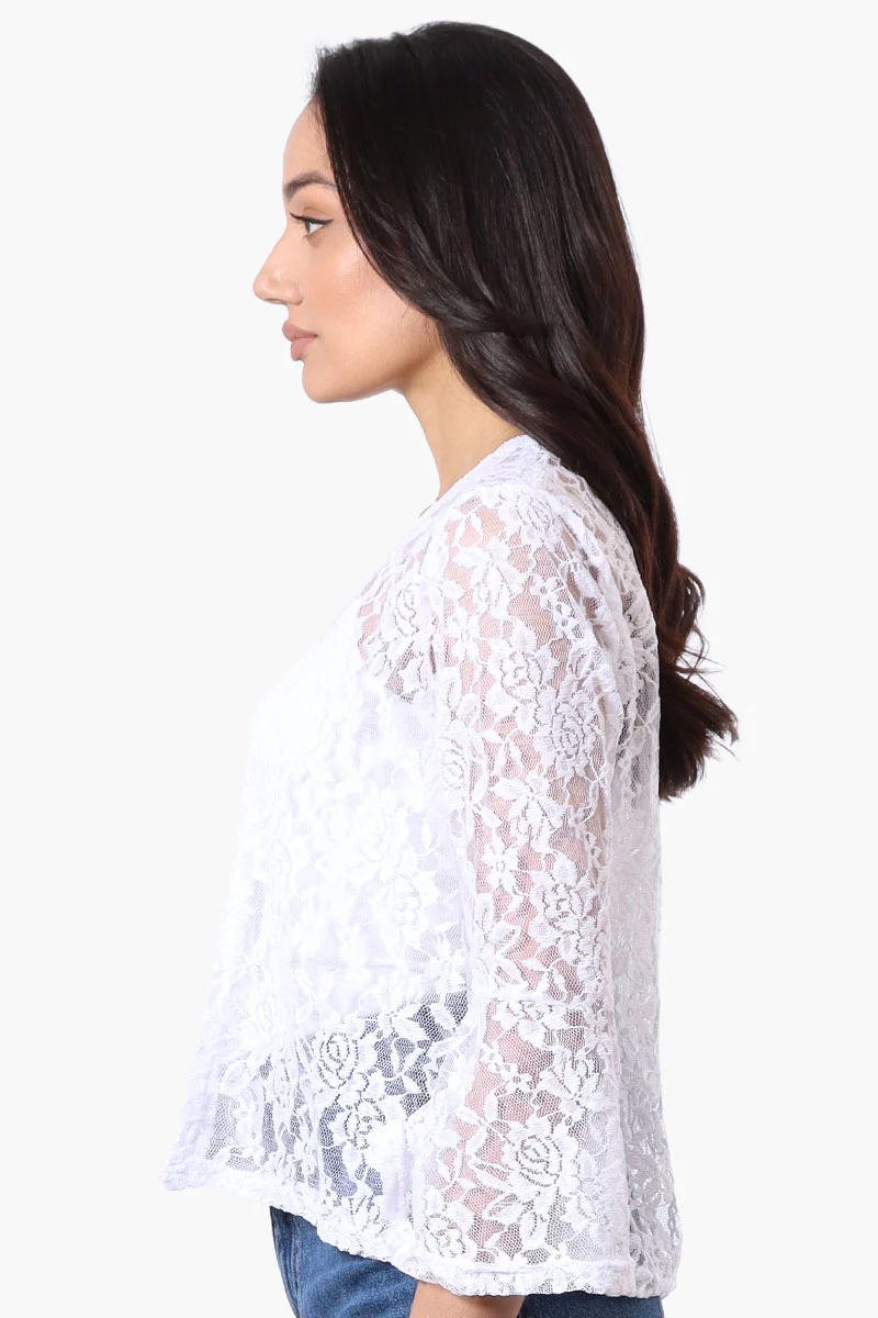 Lace 3/4 Sleeve Open Cardigan - White - Image 2