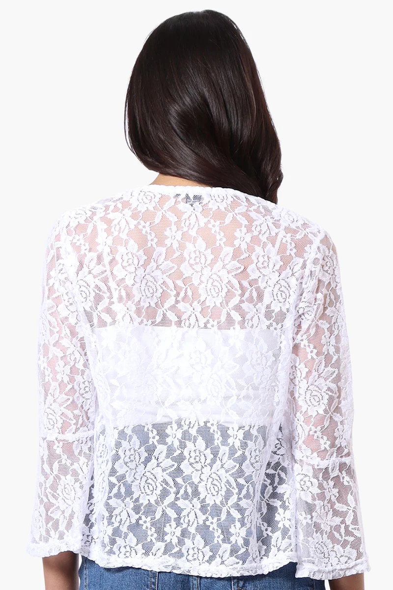 Lace 3/4 Sleeve Open Cardigan - White - Image 3