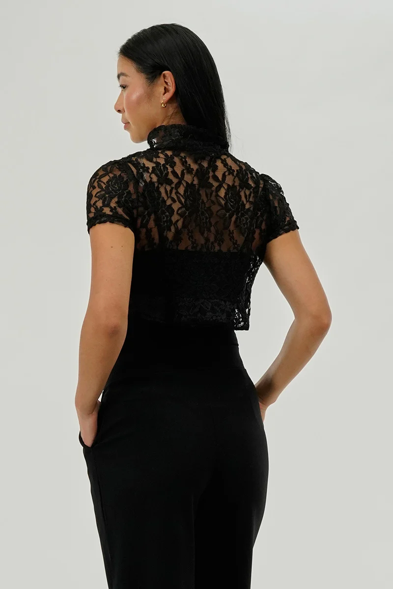 Floral Lace Cardigan - Black - Image 3
