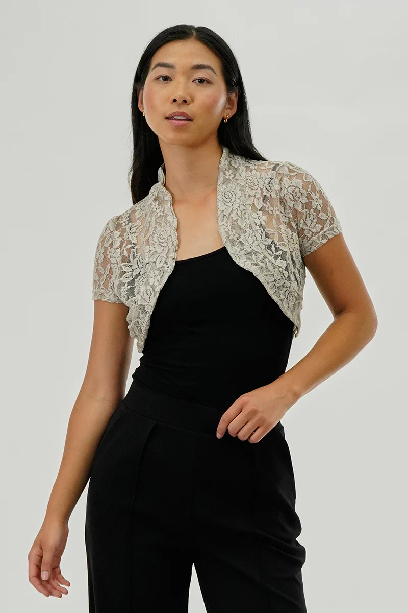 Floral Lace Cardigan - Beige