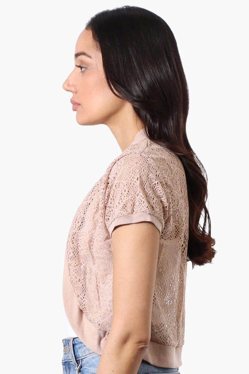Open Lace Shrug Cardigan - Beige - Image 2