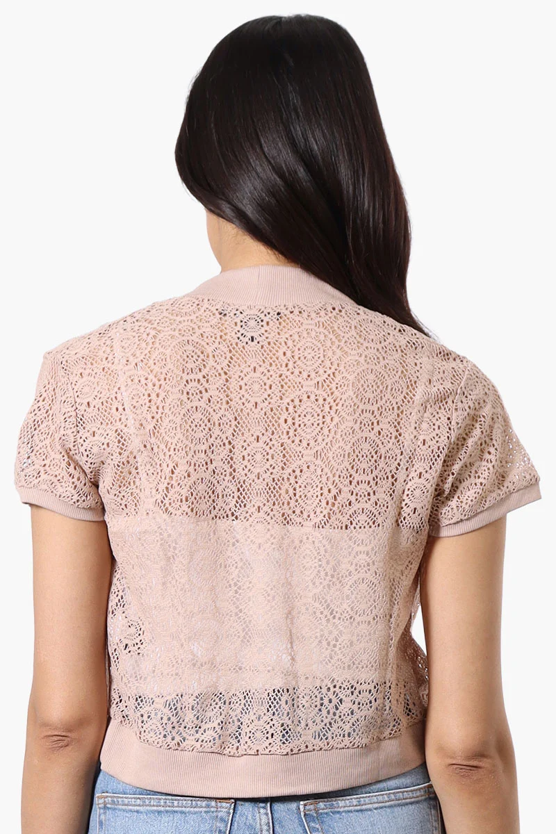 Open Lace Shrug Cardigan - Beige - Image 3
